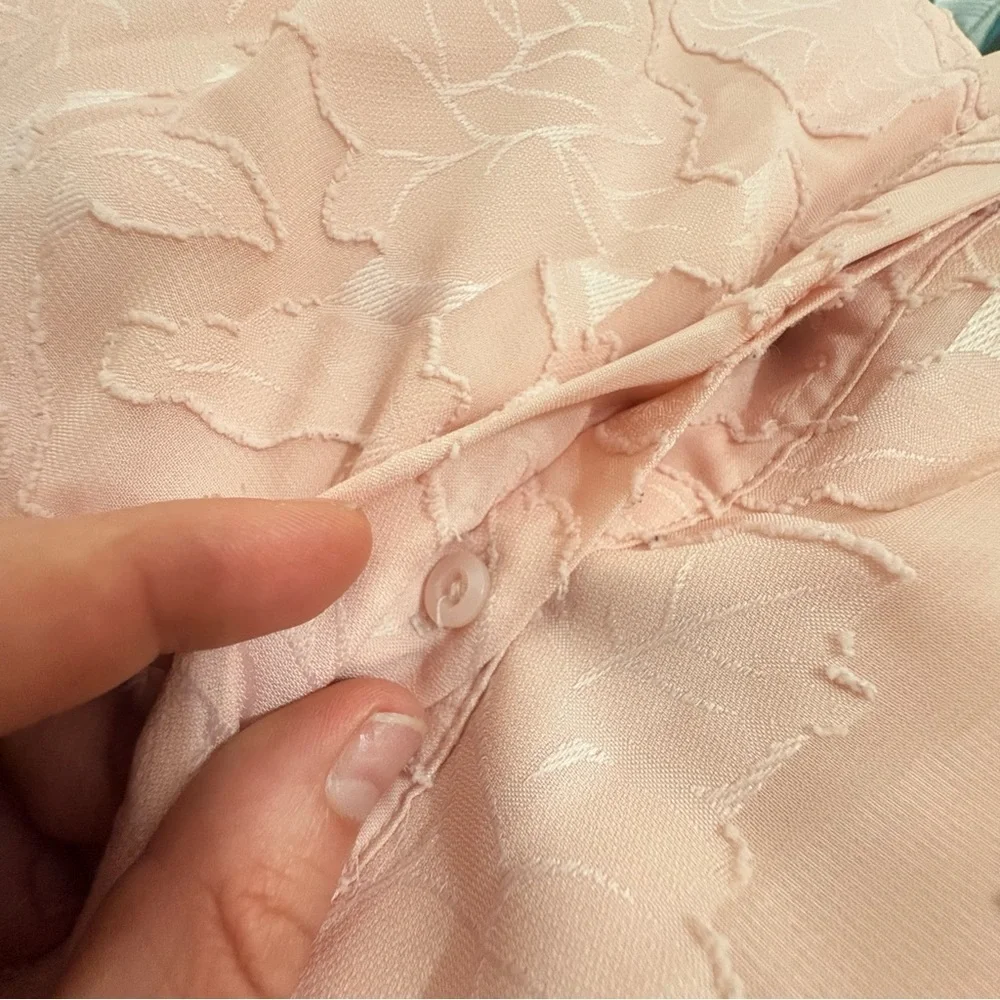 Elle Floral Dusty Rose Peach Sleeveless Blouse Floral Jacquard Weave Lace Small - Picture 12 of 12